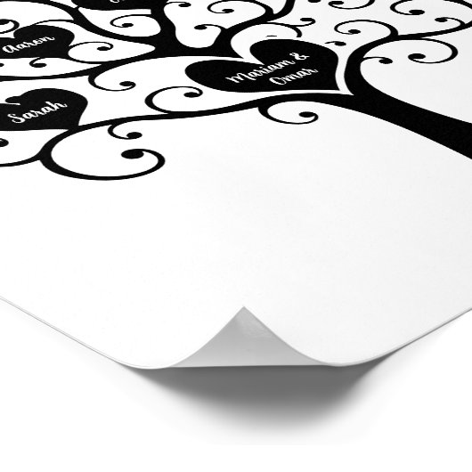 白黒ハートファミリーツリーポスター ポスター (角)