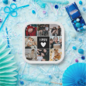 白黒ハートファミリーフォトコラージュ ペーパープレート (パーティー)