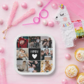 白黒ハートファミリーフォトコラージュ ペーパープレート (パーティー)