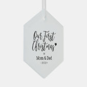 白黒ハートマモダンムパパ初めてのクリスマス ガラスオーナメント (正面右)