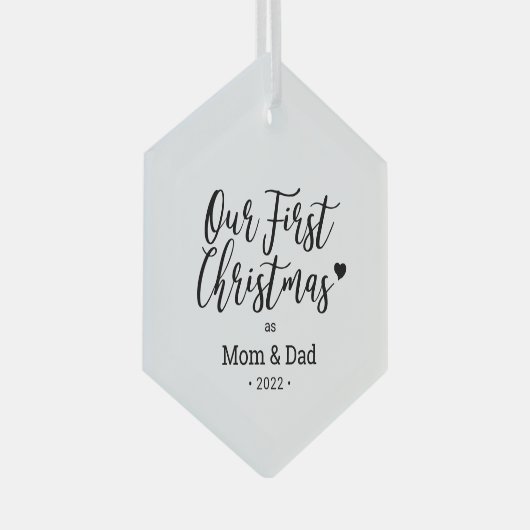 白黒ハートマモダンムパパ初めてのクリスマス ガラスオーナメント (正面右)