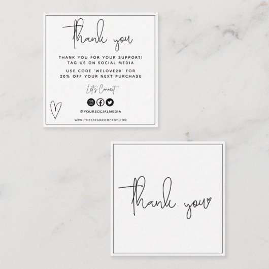 白黒ハートミニ名刺 スクエア名刺 (正面/裏面)