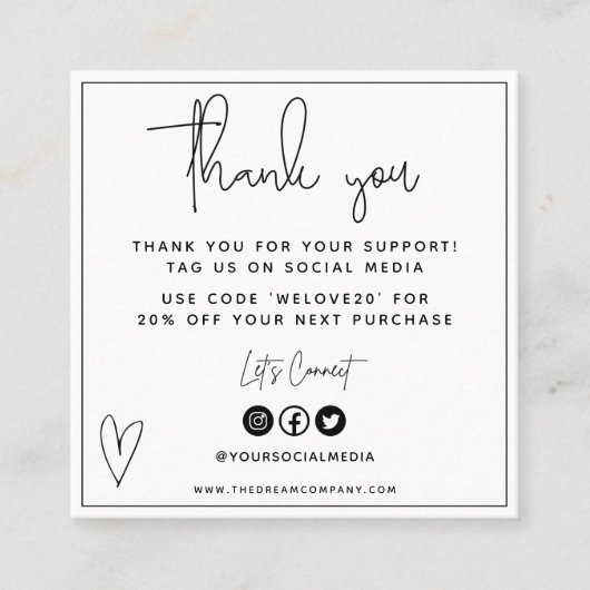 白黒ハートミニ名刺 スクエア名刺 (正面)