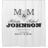 白黒ハートモノグラム結婚ズ シャワーカーテン (正面)