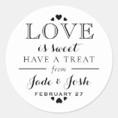 白黒ハートラブズスウィート結婚式の引き出物 ラウンドシール (正面)