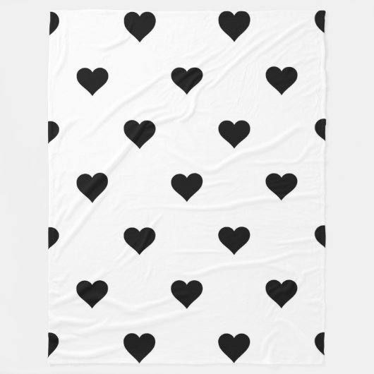 白黒ハートロマンチックなカップル向けギフト フリースブランケット (正面)