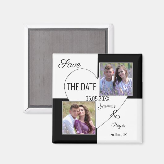 白黒ハート写真Date Magnetを保存 マグネット (正面/裏面)