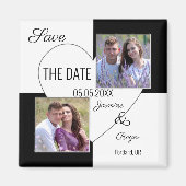 白黒ハート写真Date Magnetを保存 マグネット (正面)