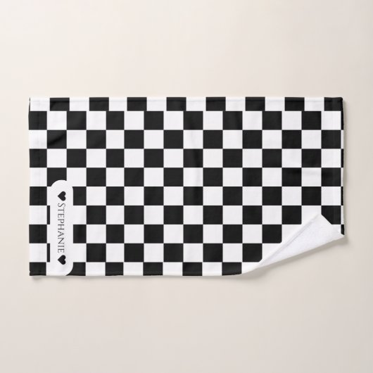 白黒ハート名前をカスタムする バスタオルセット (ハンドタオル)