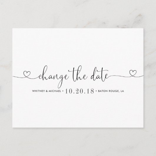 白黒ハート日付の変更 案内ポストカード (正面)