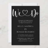 白黒ハート書道と写真結婚の入力 招待状 (正面)