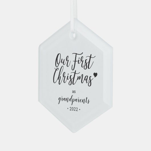 白黒ハート祖父母初めてのクリスマス ガラスオーナメント (正面左)
