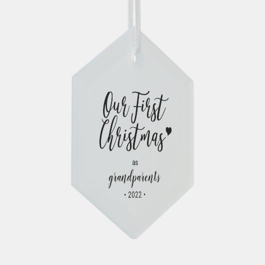 白黒ハート祖父母初めてのクリスマス ガラスオーナメント (正面右)