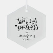 白黒ハート祖父母初めてのクリスマス ガラスオーナメント (裏面)