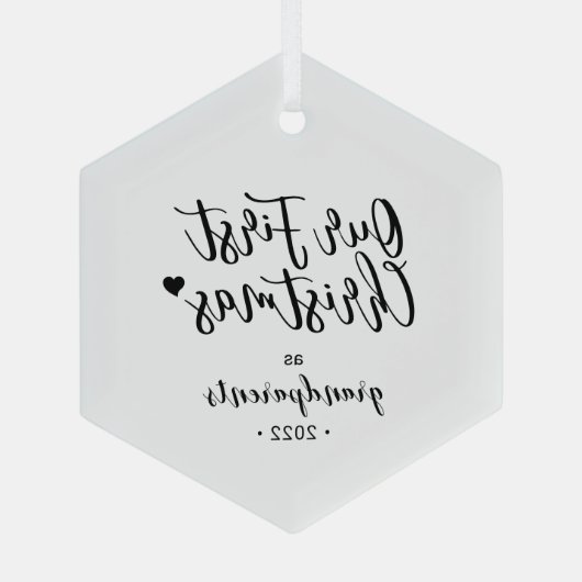 白黒ハート祖父母初めてのクリスマス ガラスオーナメント (裏面)