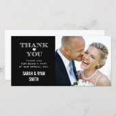 白黒ハート結婚の写真サンキューカード サンキューカード (正面/裏面)