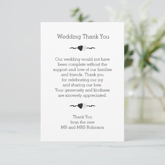 白黒ハート結婚の感謝 サンキューカード (スタンド正面)