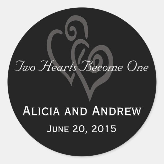 白黒ハート結婚式の引き出物シール ラウンドシール (正面)