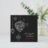 白黒ハート結婚式RSVPへの招待 招待状 (スタンド正面)