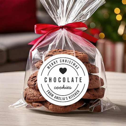 白黒ハート自家製キッチンメリークリスマス ラウンドシール