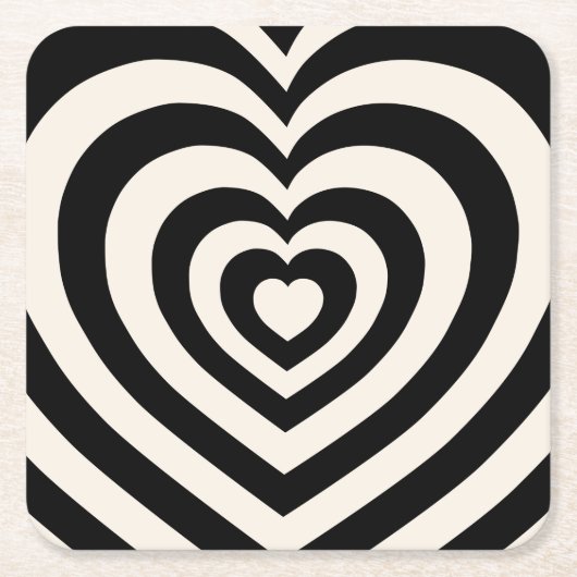 白黒ハート スクエアペーパーコースター (正面)