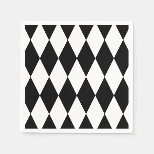白黒ハーレクインダイアモンズパターンデザイン スタンダードカクテルナプキン (正面)