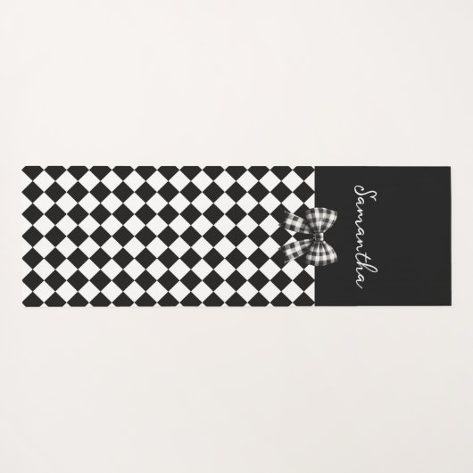 白黒ハーレクイン不機嫌ハッター市松模様に ヨガマット (裏面(横))