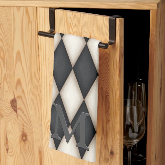 白黒ハーレクイン劇的3-Dモノグラム キッチンタオル (三つ折り)