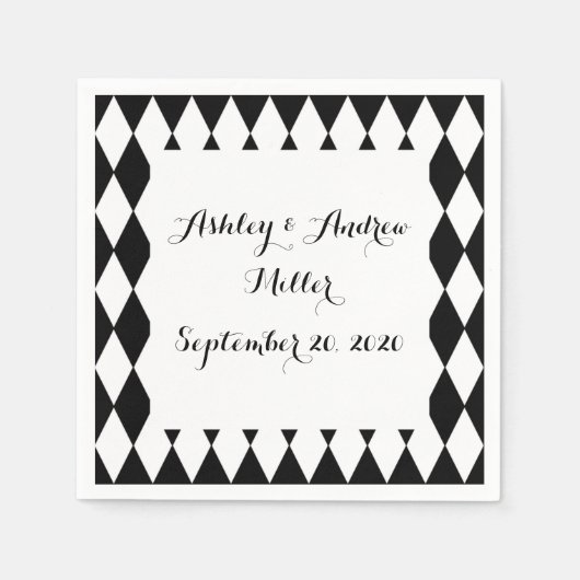 白黒ハーレクイン模様 スタンダードカクテルナプキン (正面)