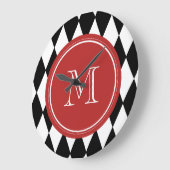 白黒ハーレクイン模様、赤モノグラム ラージ壁時計 (傾斜)