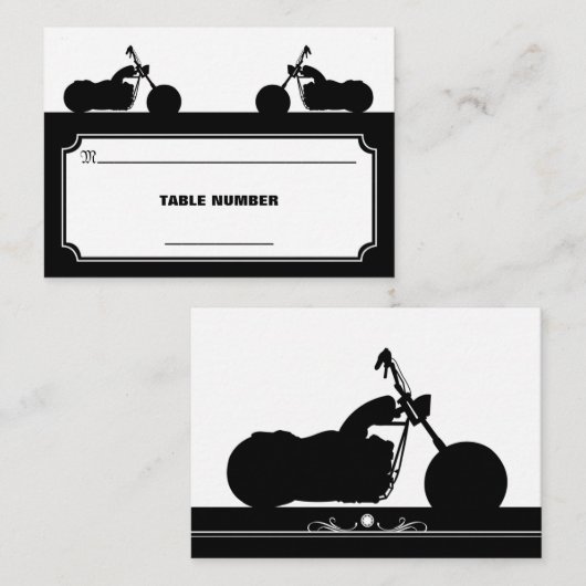 白黒バイクバイクもしくは自転車に乗る人シルエットプレイスカード プレイスカード (正面/裏面)