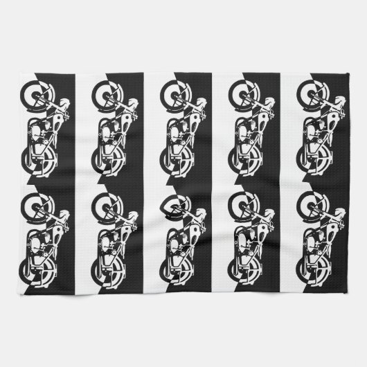 白黒バイク用通りバイクタオル キッチンタオル (横)