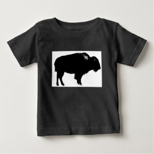 白黒バイソンバッファローシルエットアーポップ・アートのト ベビーTシャツ