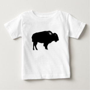 白黒バイソンバッファローシルエットアーポップ・アートのト ベビーTシャツ