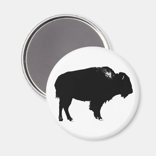 白黒バイソンバッファローシルエットアーポップ・アートのト マグネット (正面/裏面)
