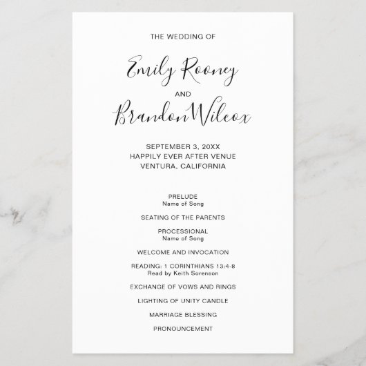 白黒バジェットモダン結婚式 プログラム チラシ (正面)