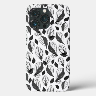 白黒バジルのハーブ葉植物のパターン iPhone 13 PROケース