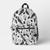 白黒バジルの葉のパターン プリントバックパック (正面)