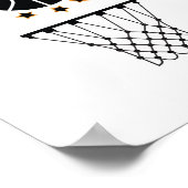 白黒バスケットボールスポーツ用具パターン ポスター (角)