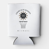 白黒バスケットボールスポーツ用具パターン 缶クーラー (正面)