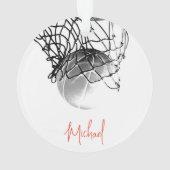 白黒バスケットボールボール&ネットあなたの名前 オーナメント (裏面)
