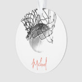 白黒バスケットボールボール&ネットあなたの名前 オーナメント (正面)