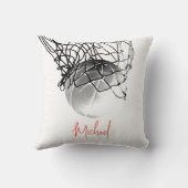 白黒バスケットボールボール&ネットあなたの名前 クッション (裏面)