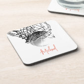 白黒バスケットボールボール&ネットあなたの名前 コースター (左側)