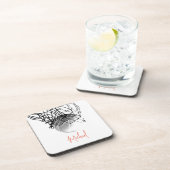 白黒バスケットボールボール&ネットあなたの名前 コースター (右側)