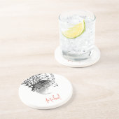 白黒バスケットボールボール&ネットあなたの名前 コースター (側面)