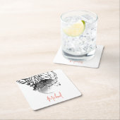 白黒バスケットボールボール&ネットあなたの名前 スクエアペーパーコースター (インサイチュ)