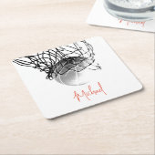 白黒バスケットボールボール&ネットあなたの名前 スクエアペーパーコースター (アングル)