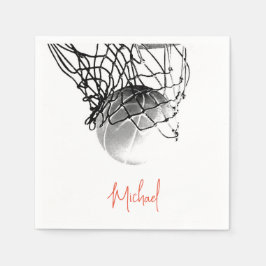 白黒バスケットボールボール&ネットあなたの名前 スタンダードカクテルナプキン