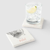 白黒バスケットボールボール&ネットあなたの名前 ストーンコースター (横)